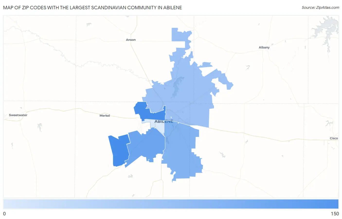 Zip Codes with the Largest Scandinavian Community in Abilene Map