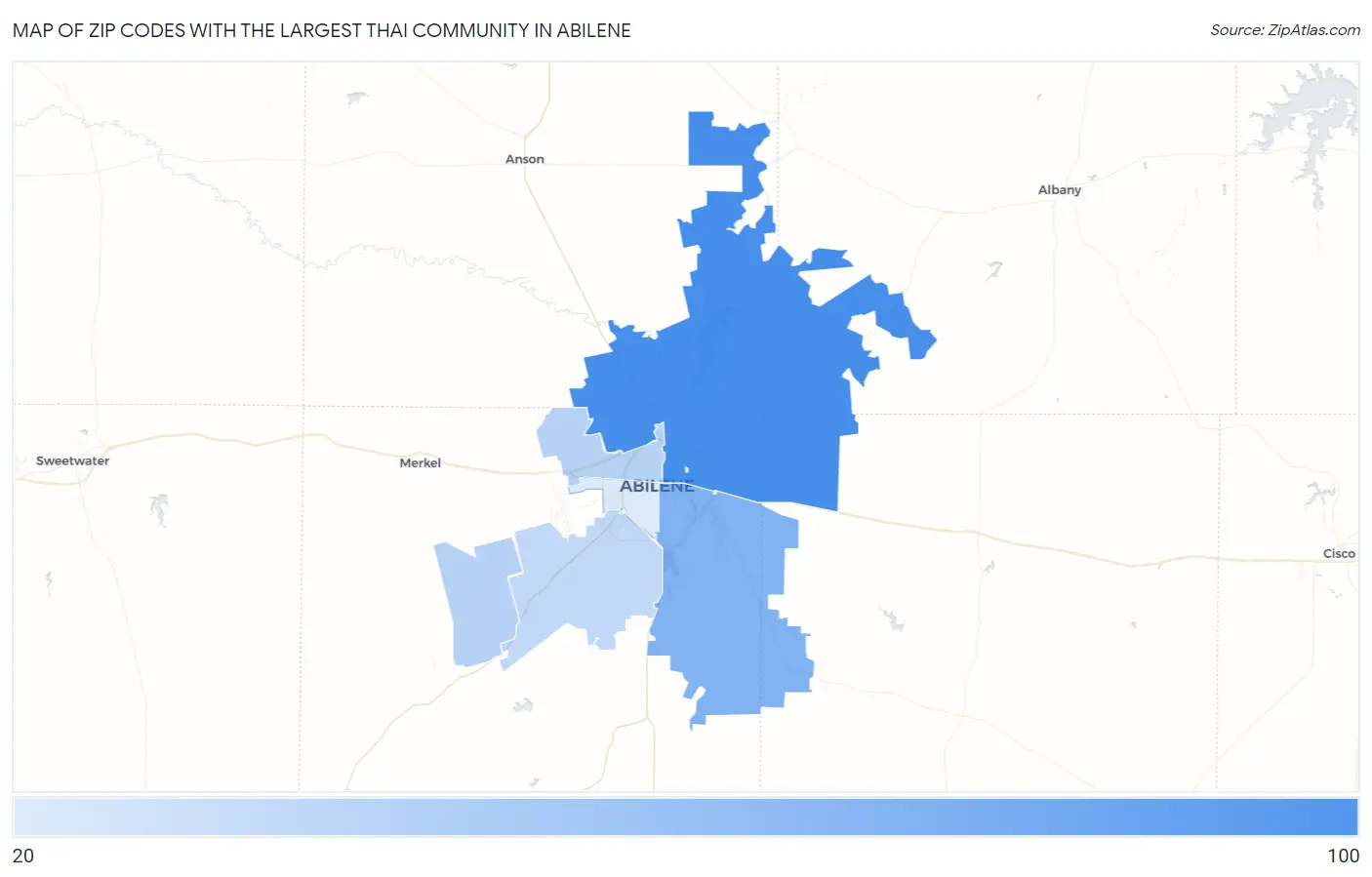 Zip Codes with the Largest Thai Community in Abilene Map