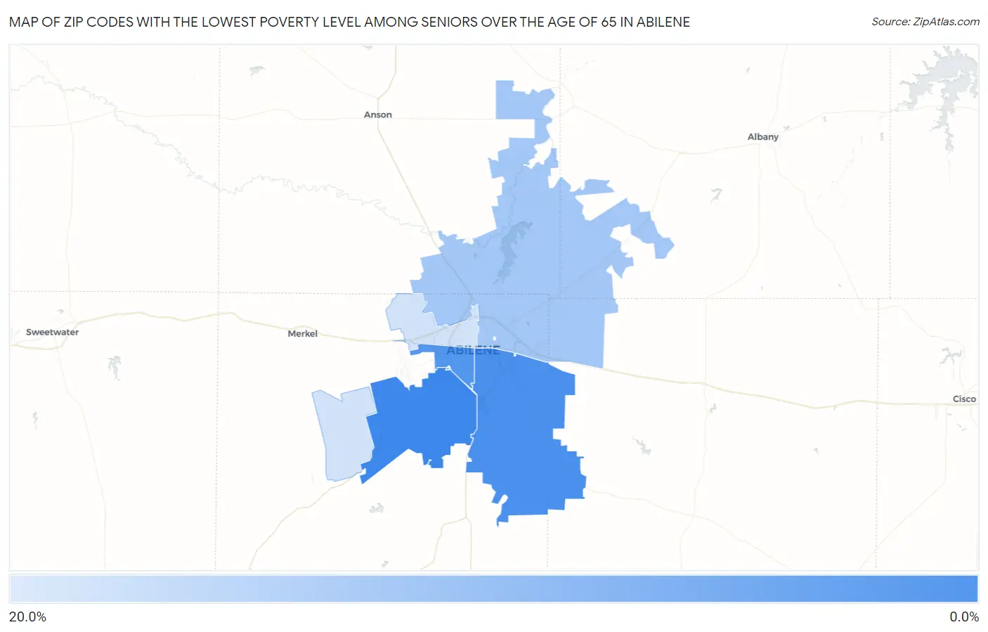 Zip Codes with the Lowest Poverty Level Among Seniors Over the Age of 65 in Abilene Map