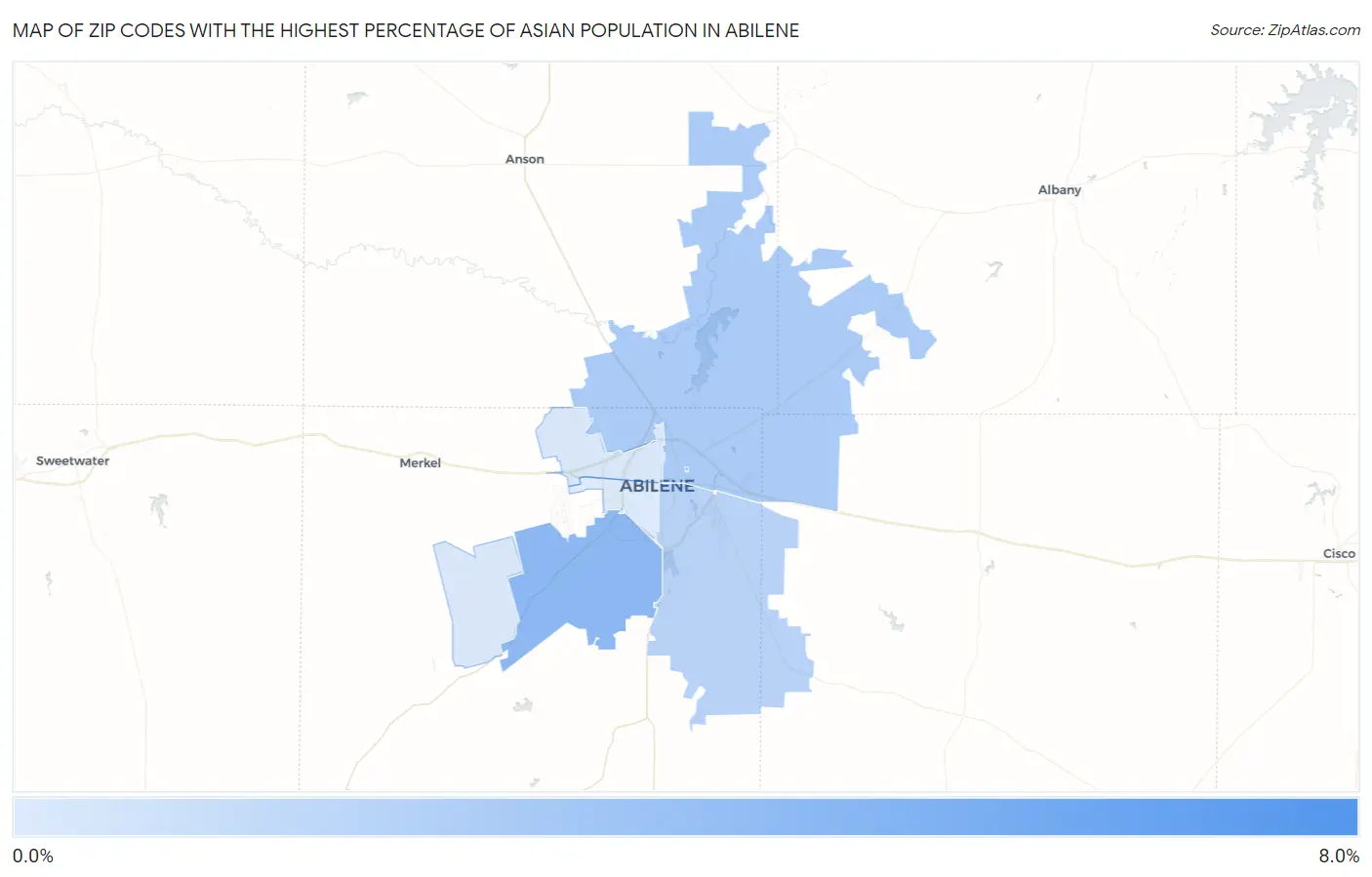 Zip Codes with the Highest Percentage of Asian Population in Abilene Map
