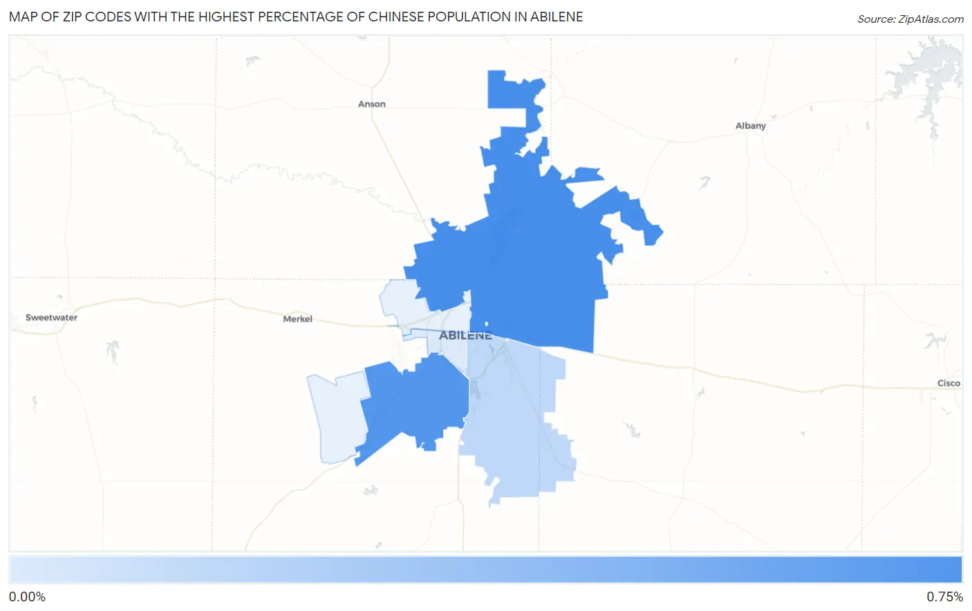 Zip Codes with the Highest Percentage of Chinese Population in Abilene Map