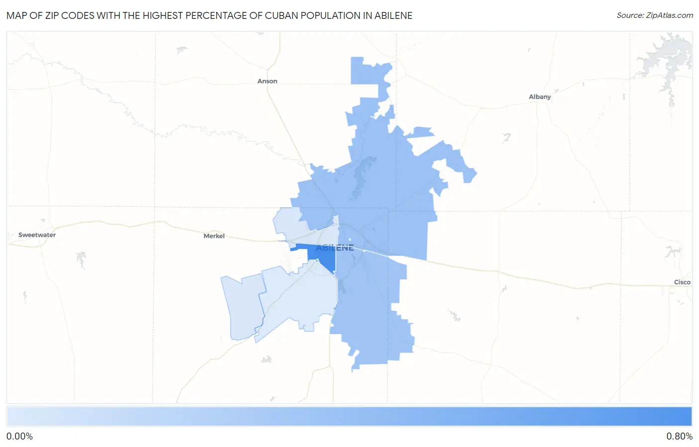 Zip Codes with the Highest Percentage of Cuban Population in Abilene Map