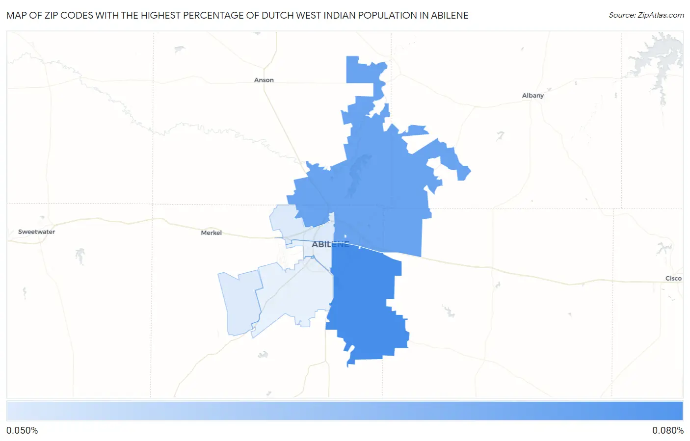 Zip Codes with the Highest Percentage of Dutch West Indian Population in Abilene Map