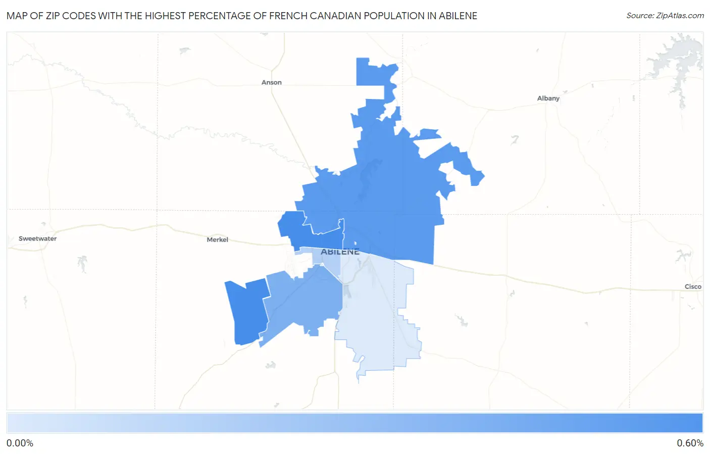 Zip Codes with the Highest Percentage of French Canadian Population in Abilene Map