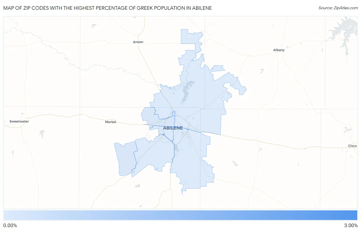 Zip Codes with the Highest Percentage of Greek Population in Abilene Map