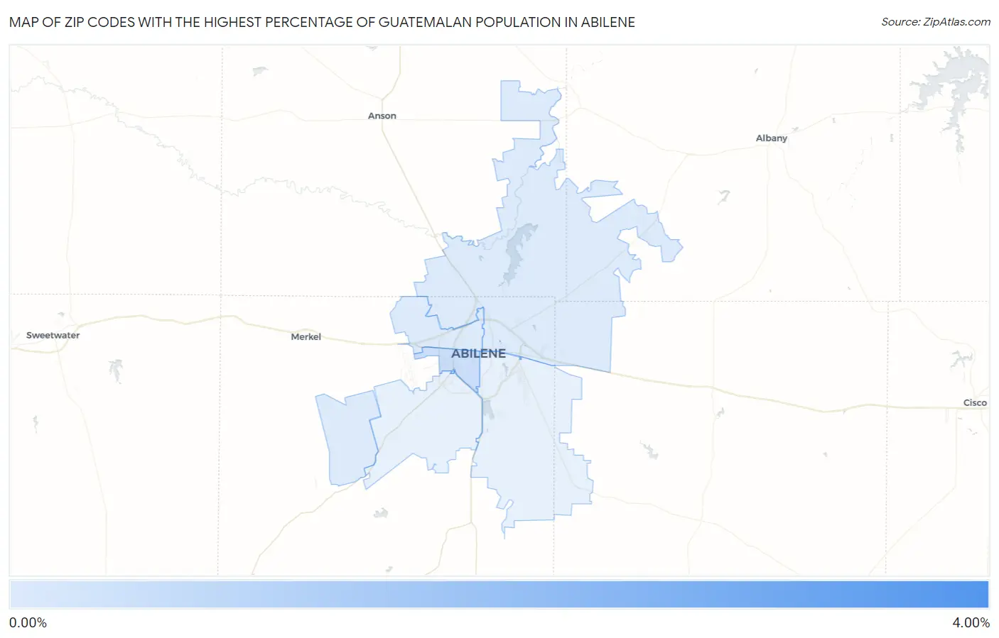 Zip Codes with the Highest Percentage of Guatemalan Population in Abilene Map