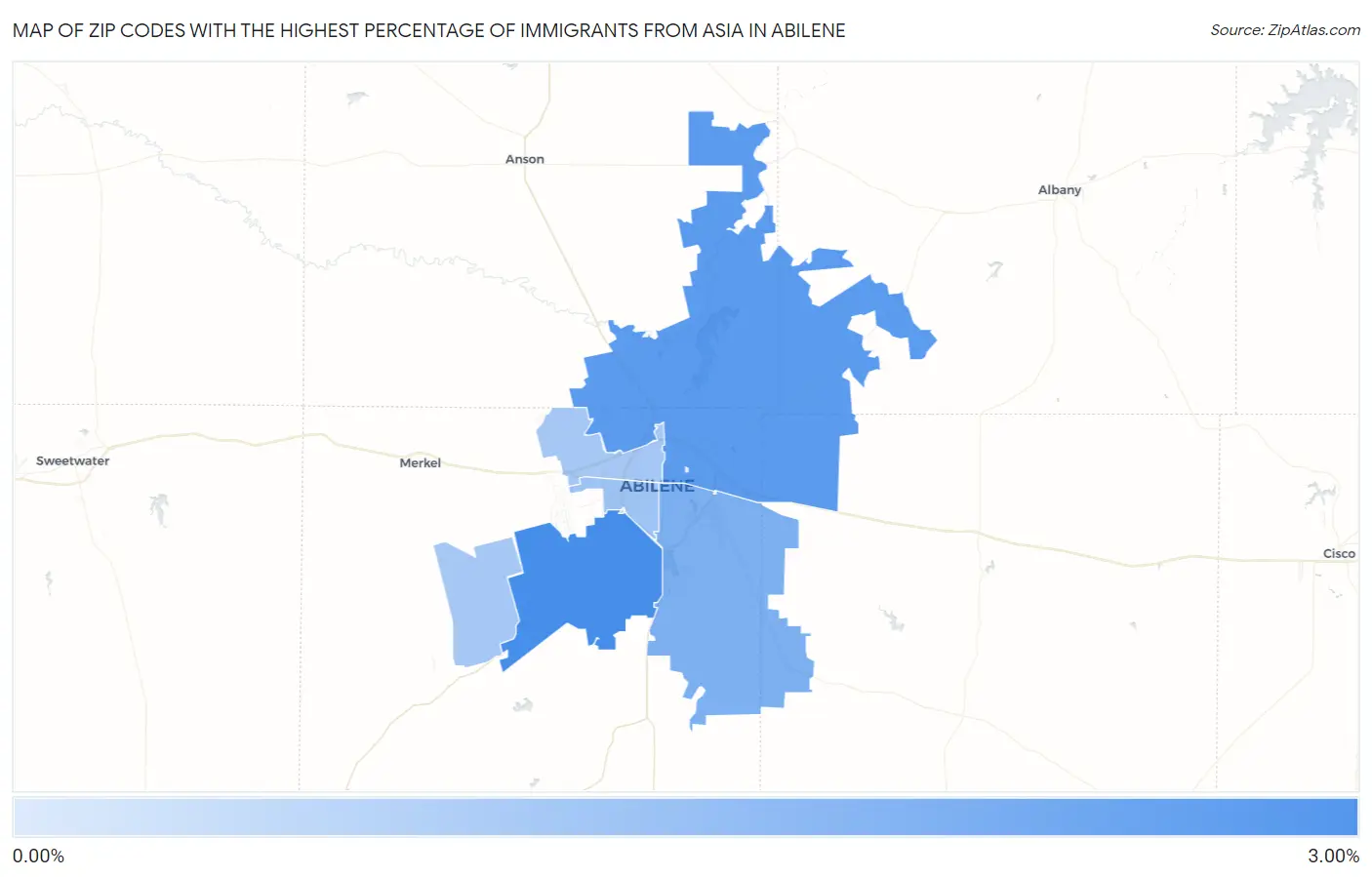 Zip Codes with the Highest Percentage of Immigrants from Asia in Abilene Map