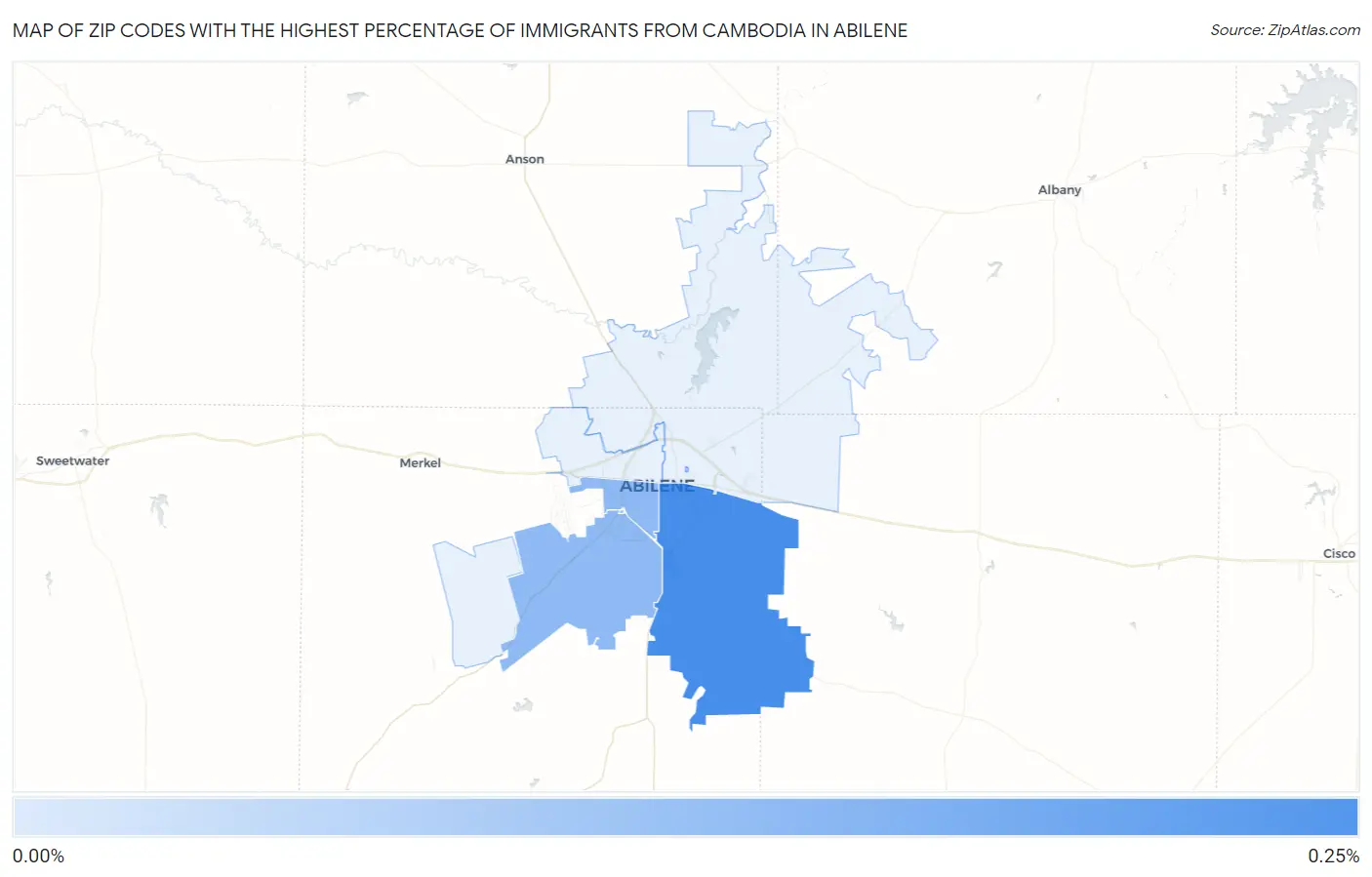 Zip Codes with the Highest Percentage of Immigrants from Cambodia in Abilene Map