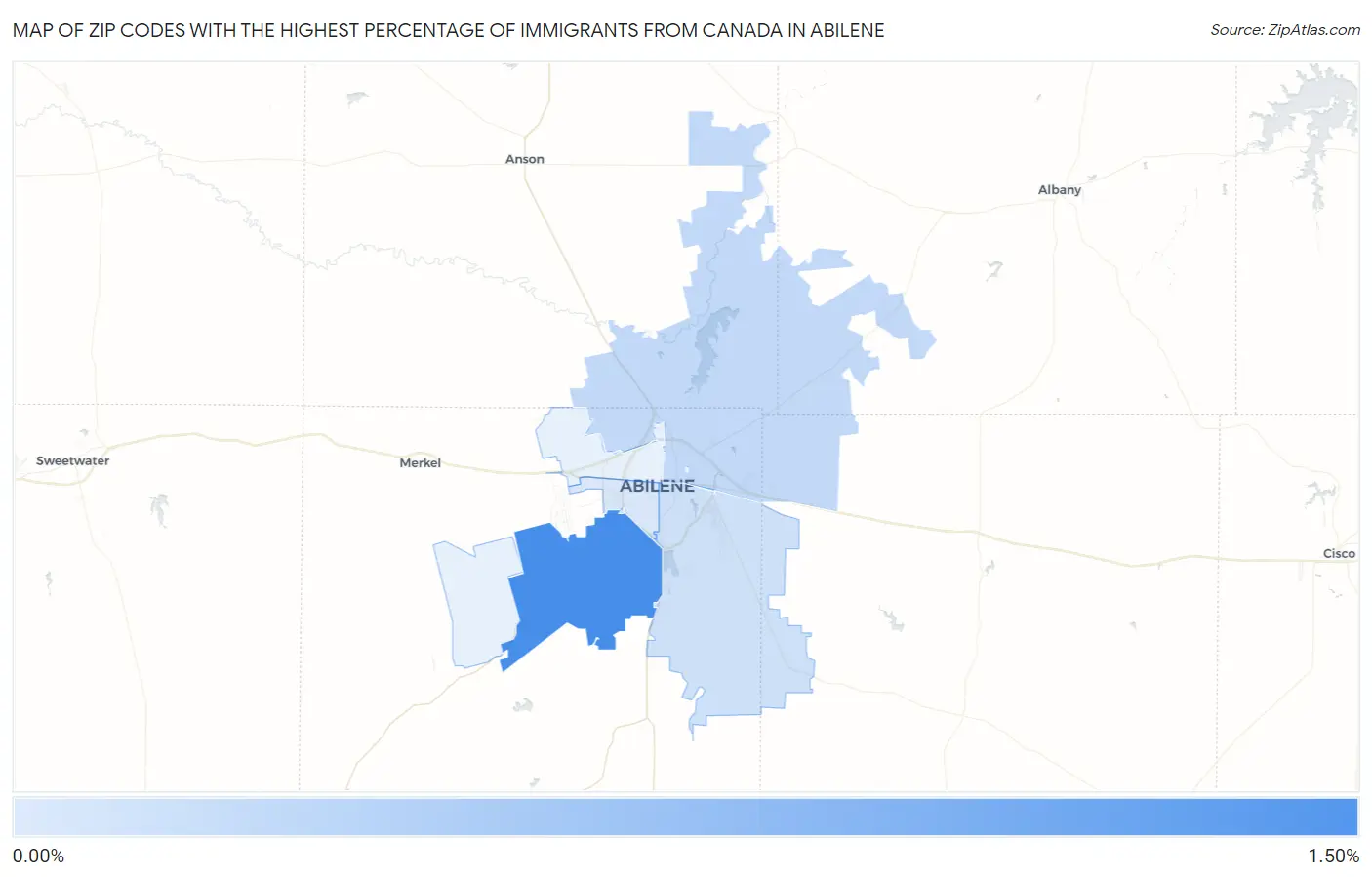 Zip Codes with the Highest Percentage of Immigrants from Canada in Abilene Map