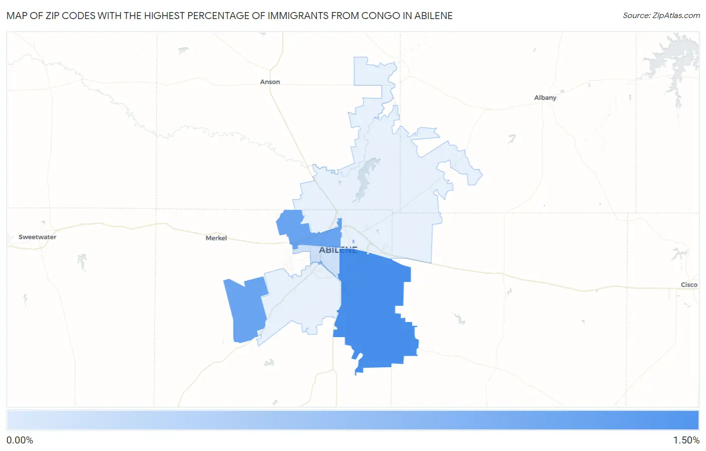 Zip Codes with the Highest Percentage of Immigrants from Congo in Abilene Map