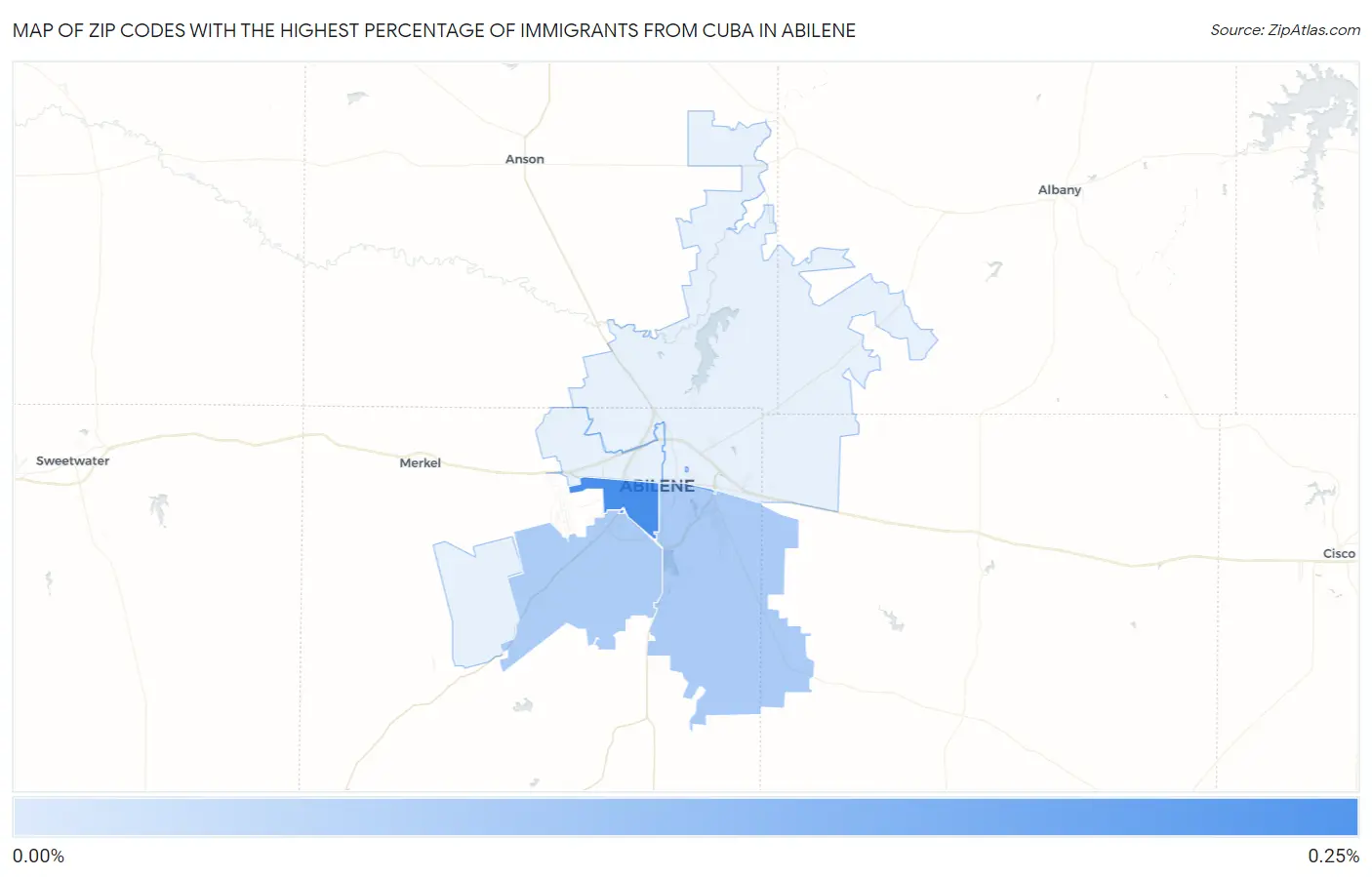 Zip Codes with the Highest Percentage of Immigrants from Cuba in Abilene Map