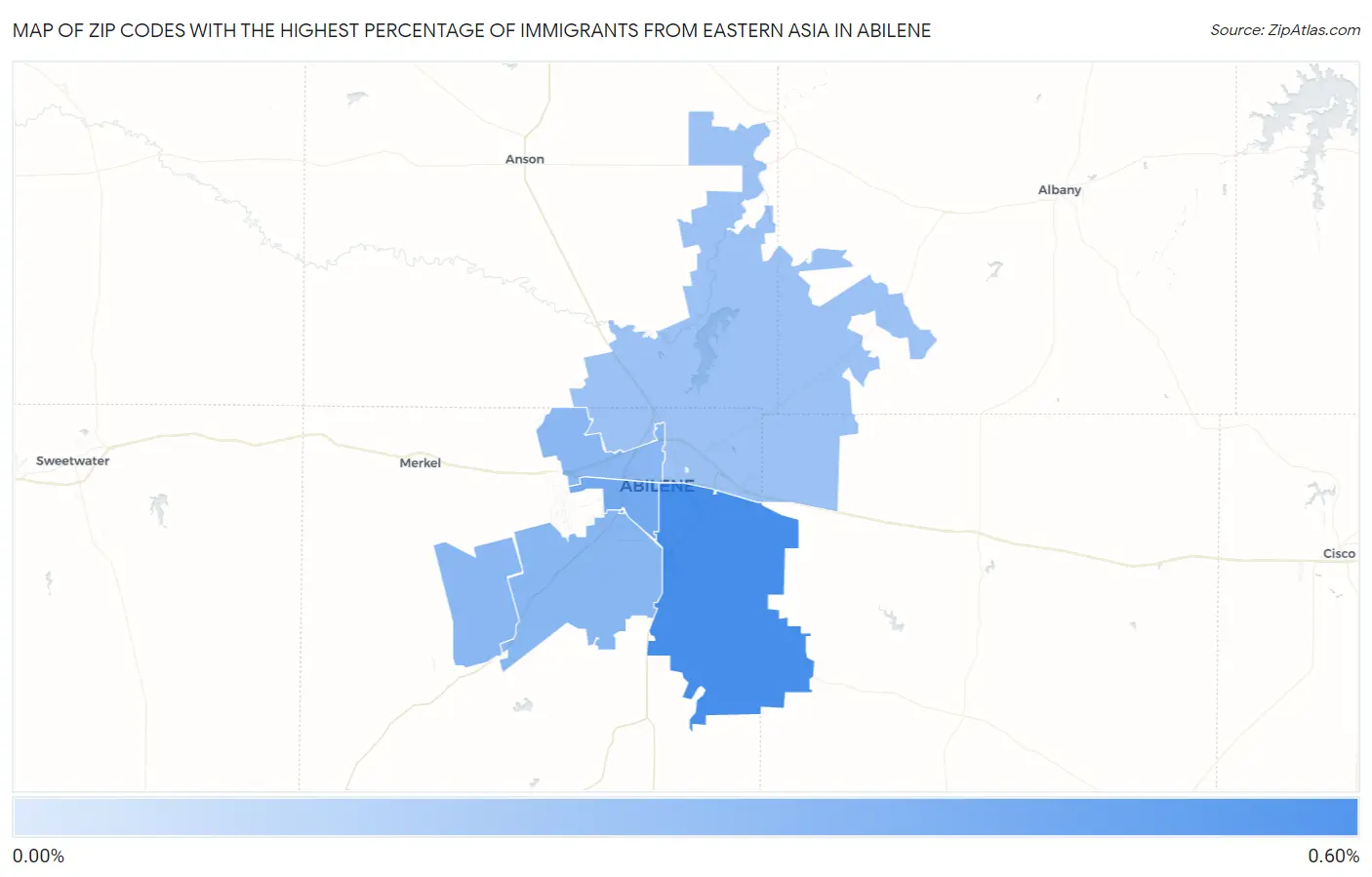 Zip Codes with the Highest Percentage of Immigrants from Eastern Asia in Abilene Map