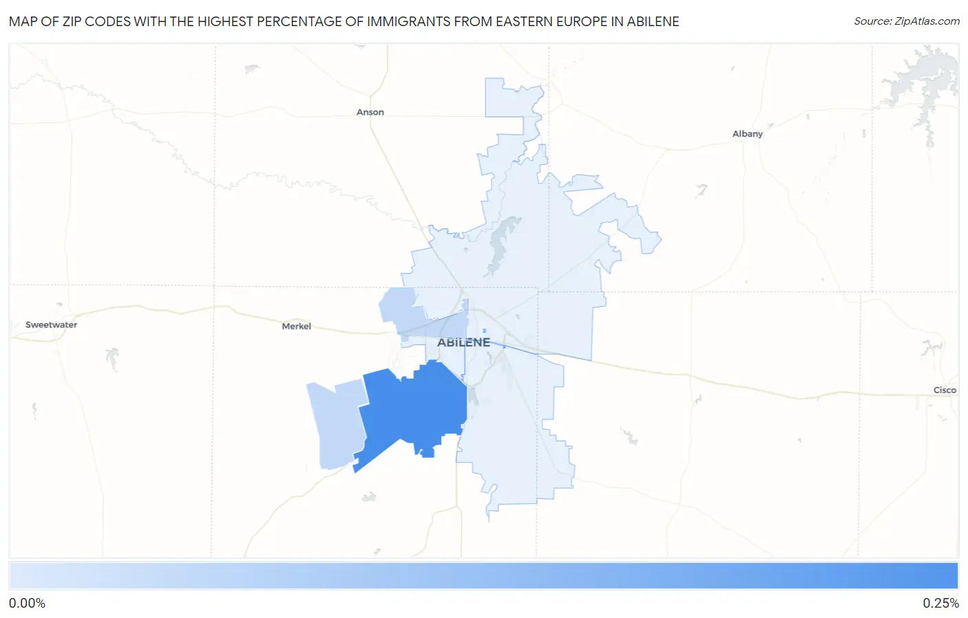 Zip Codes with the Highest Percentage of Immigrants from Eastern Europe in Abilene Map