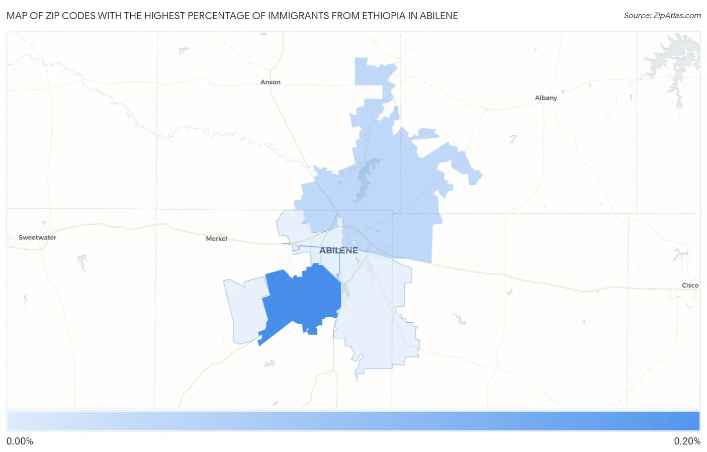 Zip Codes with the Highest Percentage of Immigrants from Ethiopia in Abilene Map
