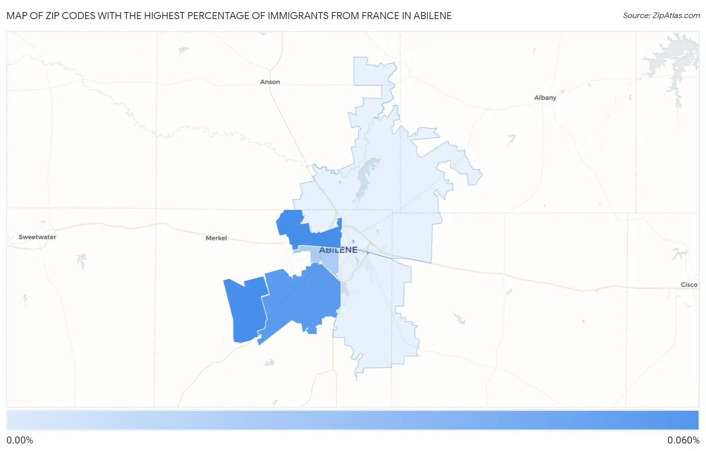 Zip Codes with the Highest Percentage of Immigrants from France in Abilene Map