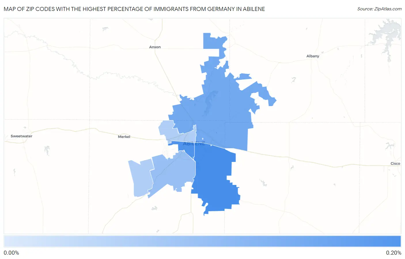 Zip Codes with the Highest Percentage of Immigrants from Germany in Abilene Map