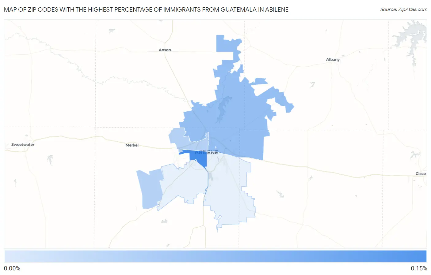 Zip Codes with the Highest Percentage of Immigrants from Guatemala in Abilene Map