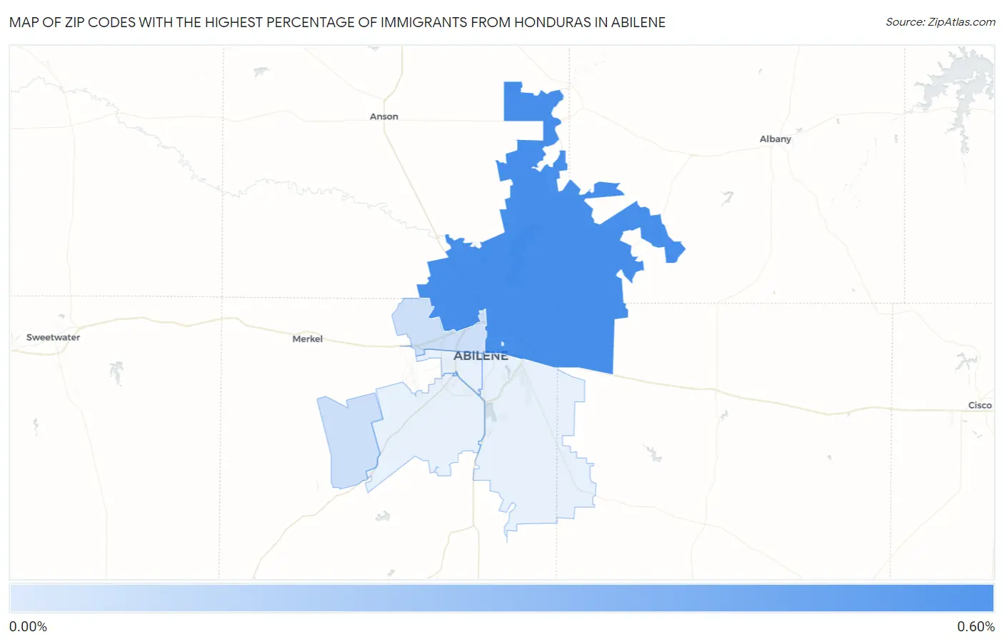 Zip Codes with the Highest Percentage of Immigrants from Honduras in Abilene Map