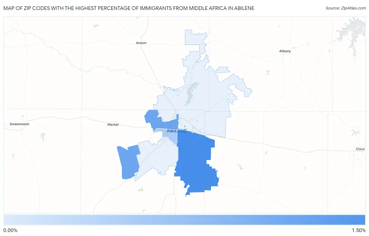 Zip Codes with the Highest Percentage of Immigrants from Middle Africa in Abilene Map