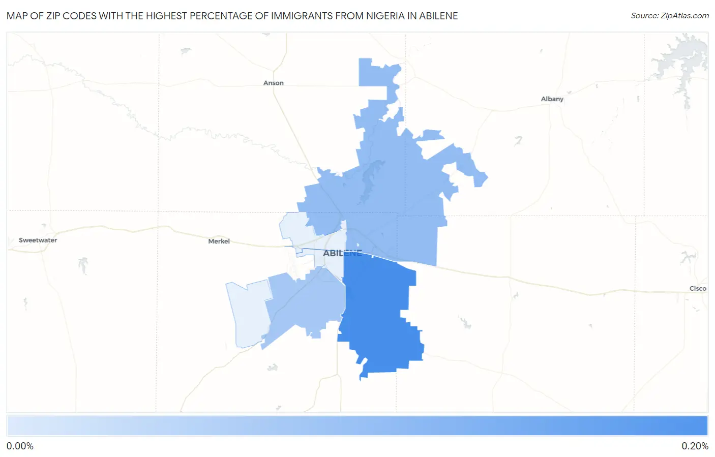 Zip Codes with the Highest Percentage of Immigrants from Nigeria in Abilene Map