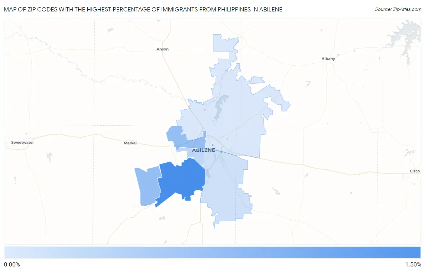 Zip Codes with the Highest Percentage of Immigrants from Philippines in Abilene Map