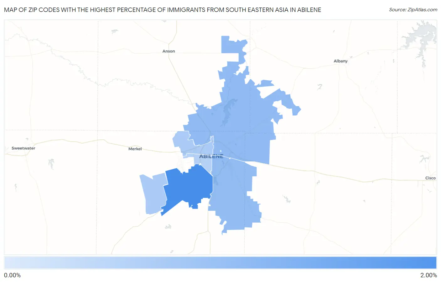 Zip Codes with the Highest Percentage of Immigrants from South Eastern Asia in Abilene Map