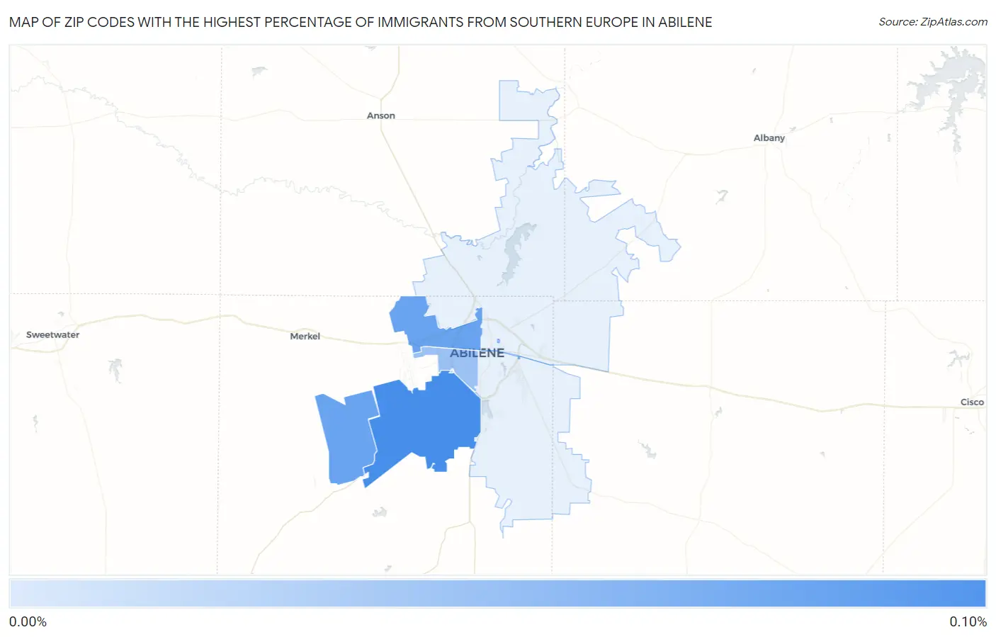 Zip Codes with the Highest Percentage of Immigrants from Southern Europe in Abilene Map