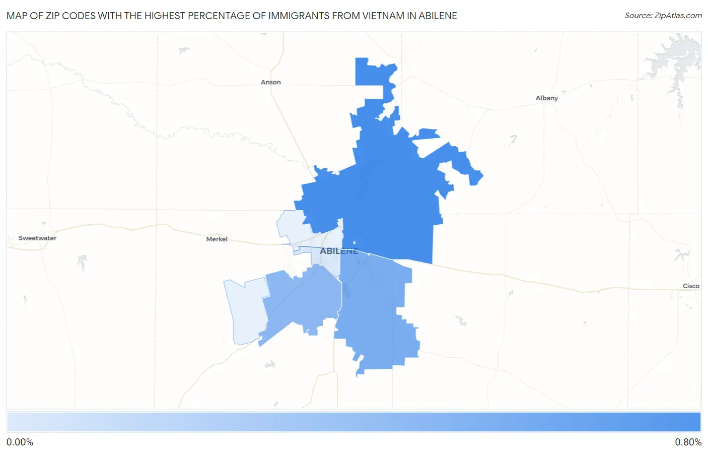 Zip Codes with the Highest Percentage of Immigrants from Vietnam in Abilene Map