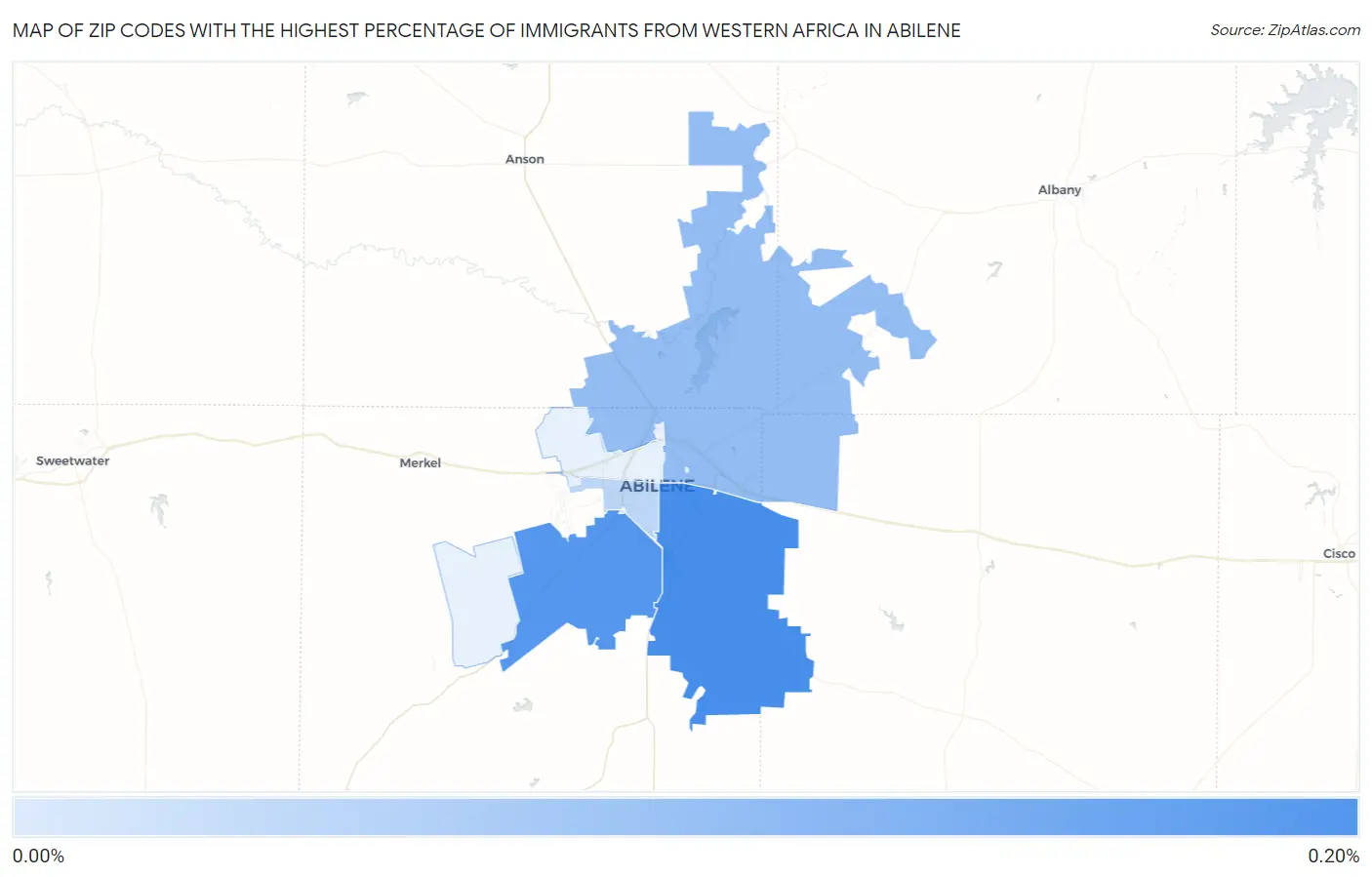 Zip Codes with the Highest Percentage of Immigrants from Western Africa in Abilene Map