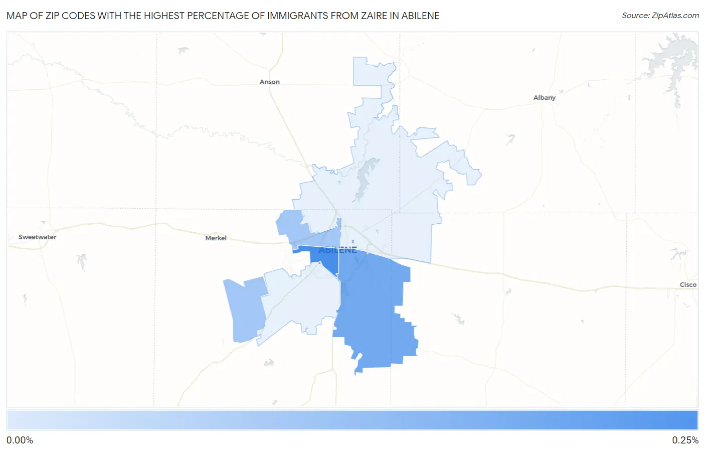 Zip Codes with the Highest Percentage of Immigrants from Zaire in Abilene Map