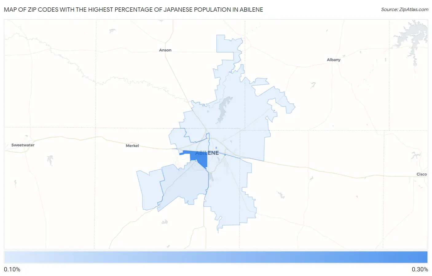 Zip Codes with the Highest Percentage of Japanese Population in Abilene Map