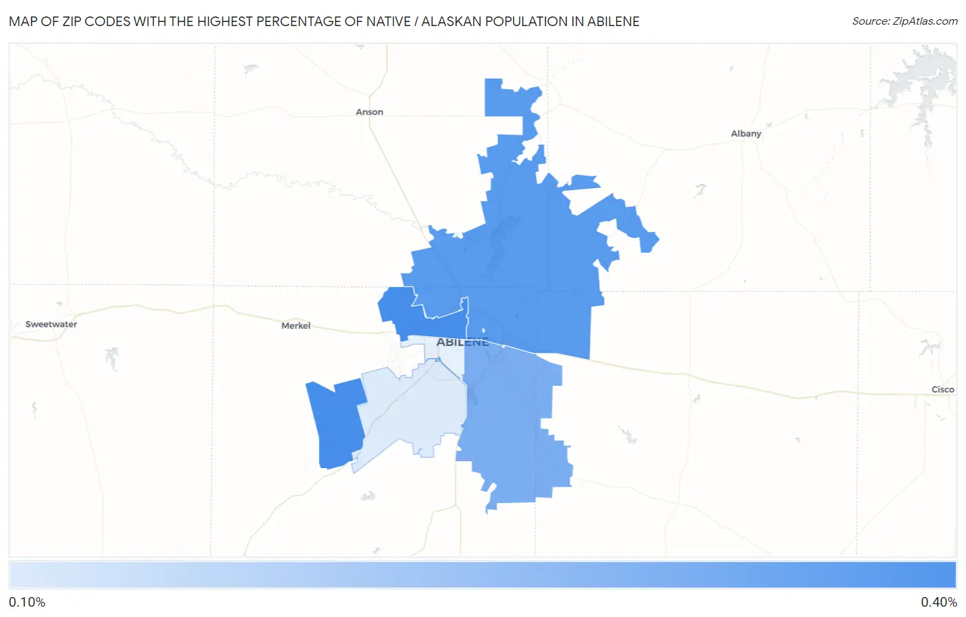 Zip Codes with the Highest Percentage of Native / Alaskan Population in Abilene Map