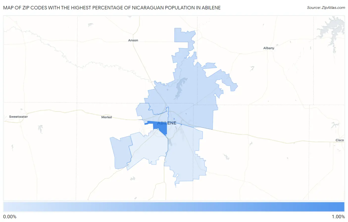 Zip Codes with the Highest Percentage of Nicaraguan Population in Abilene Map