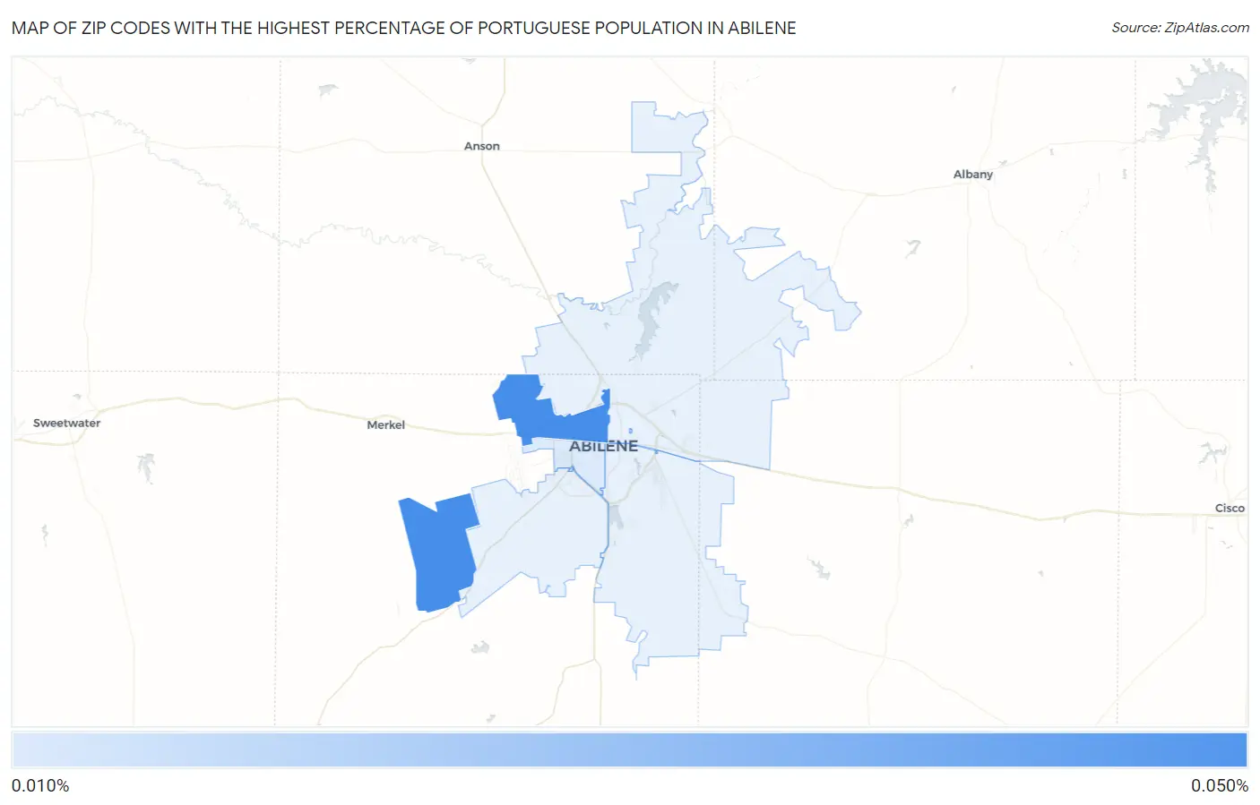 Zip Codes with the Highest Percentage of Portuguese Population in Abilene Map