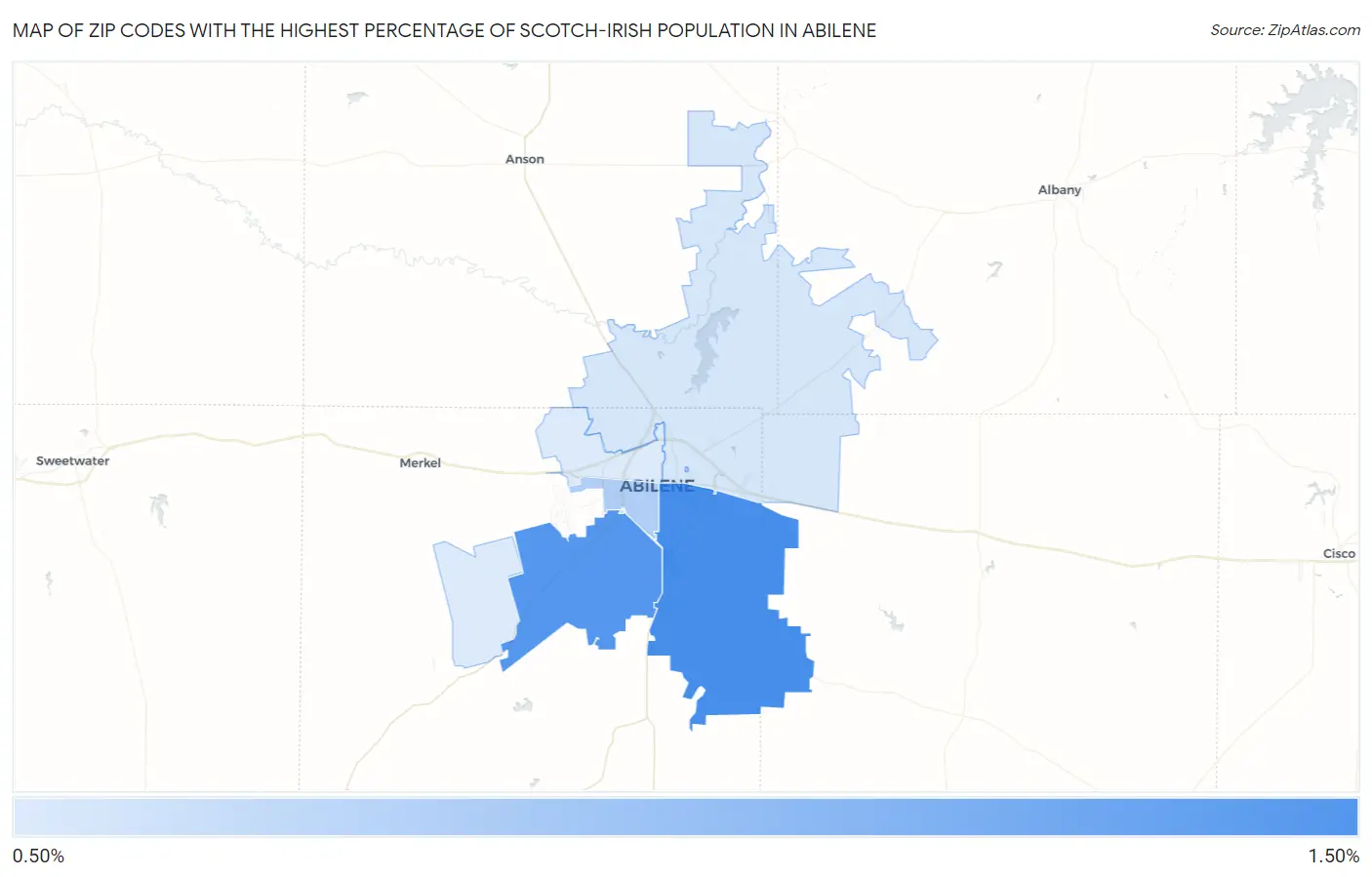 Zip Codes with the Highest Percentage of Scotch-Irish Population in Abilene Map