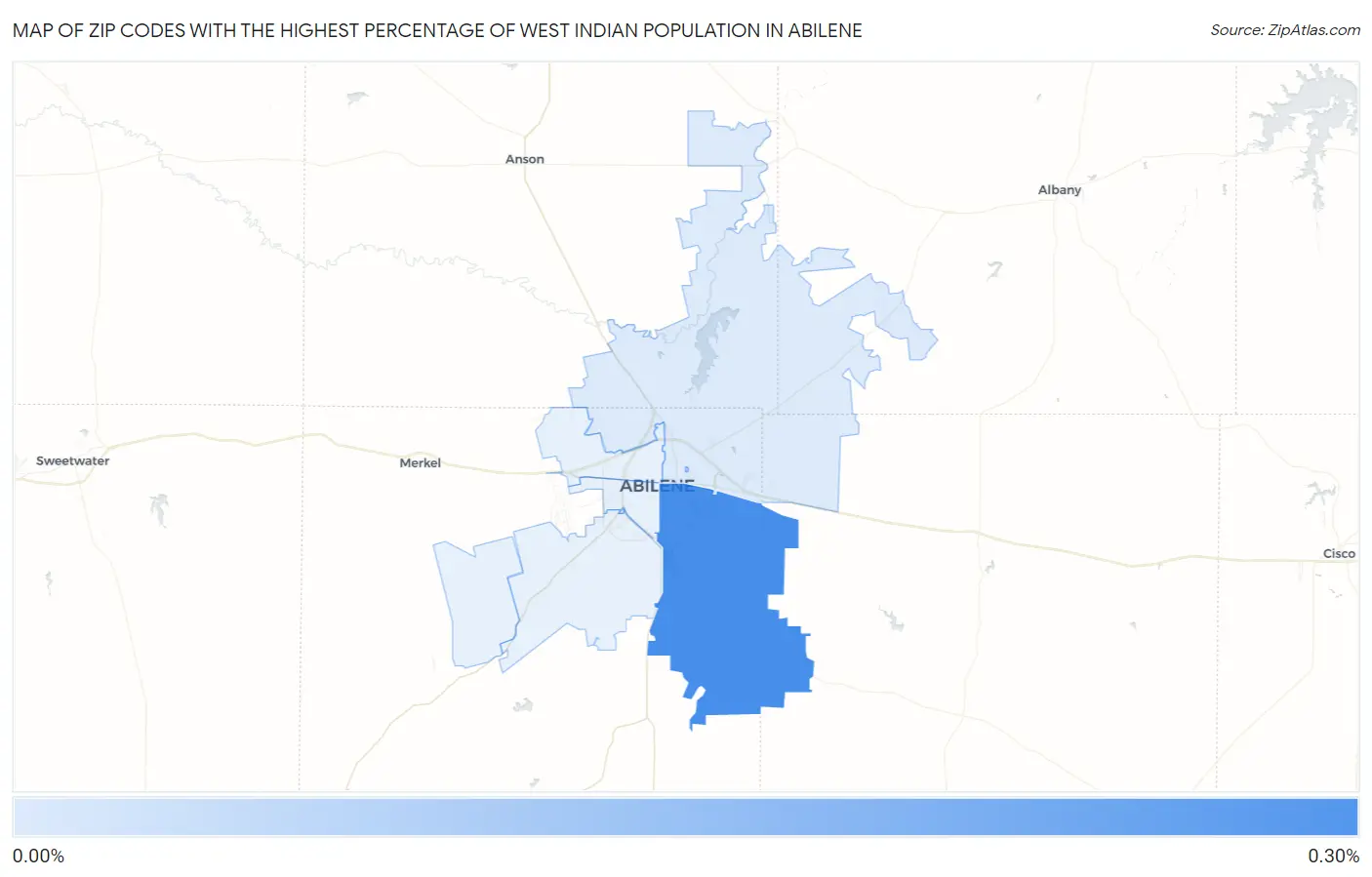 Zip Codes with the Highest Percentage of West Indian Population in Abilene Map