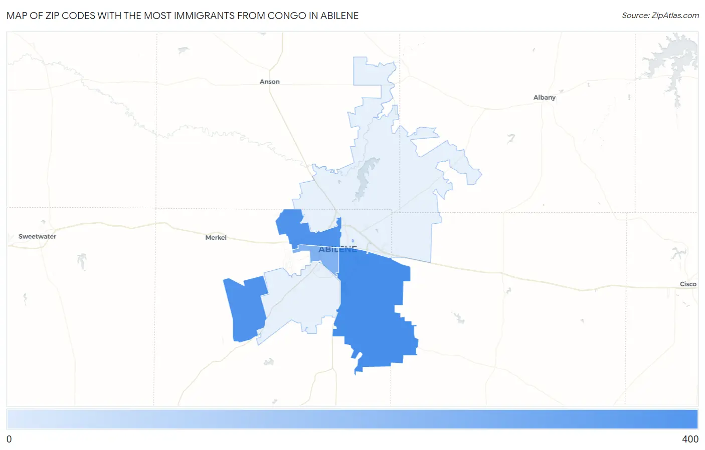 Zip Codes with the Most Immigrants from Congo in Abilene Map