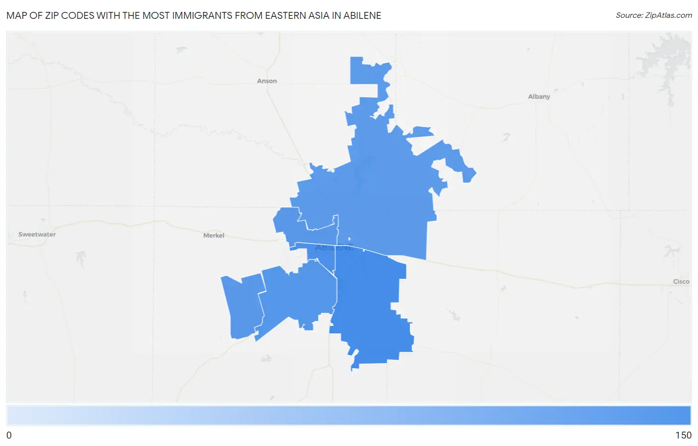 Zip Codes with the Most Immigrants from Eastern Asia in Abilene Map