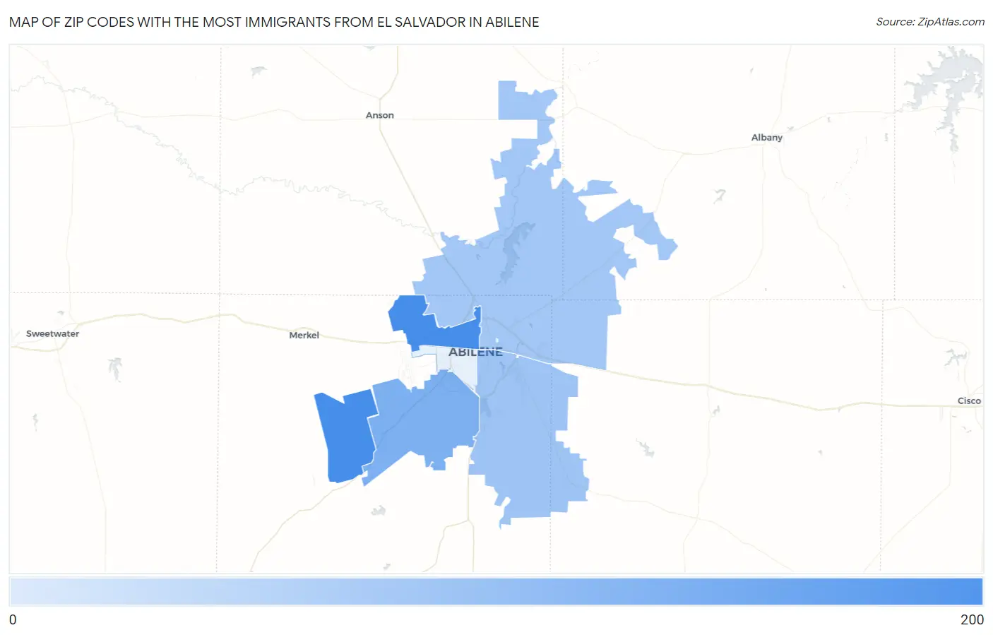Zip Codes with the Most Immigrants from El Salvador in Abilene Map