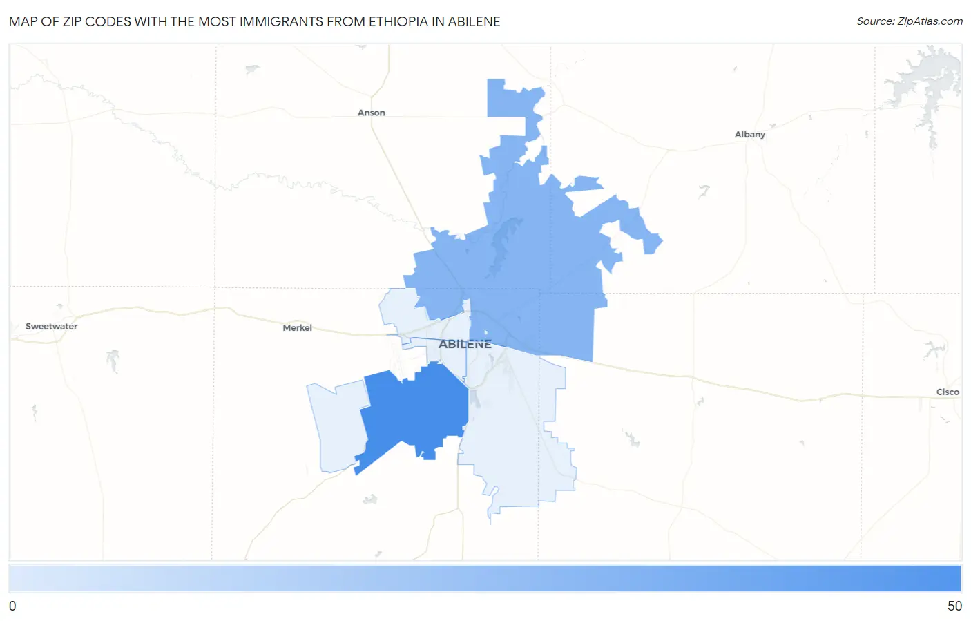 Zip Codes with the Most Immigrants from Ethiopia in Abilene Map
