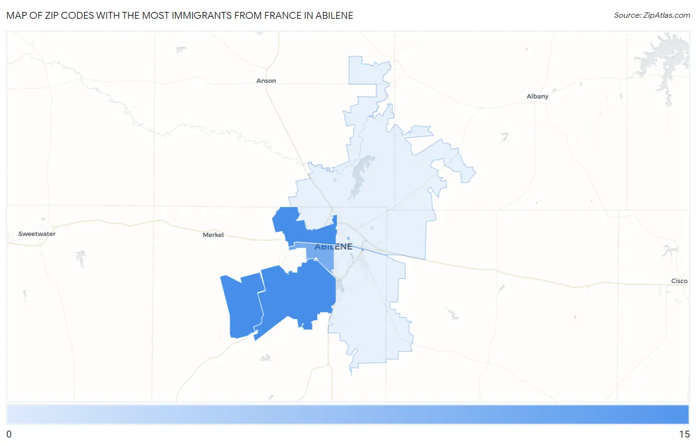 Zip Codes with the Most Immigrants from France in Abilene Map