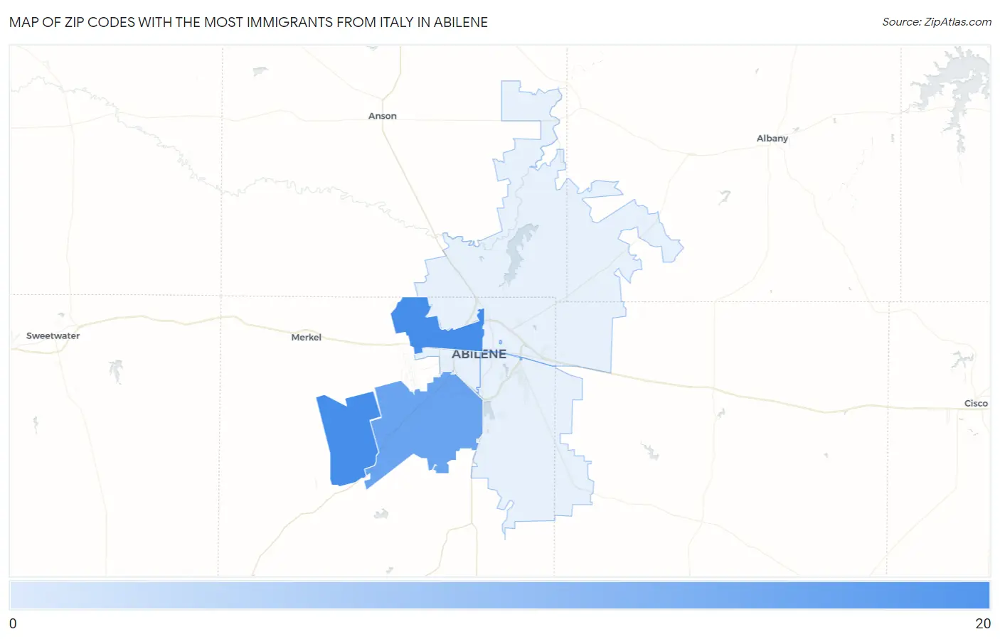 Zip Codes with the Most Immigrants from Italy in Abilene Map