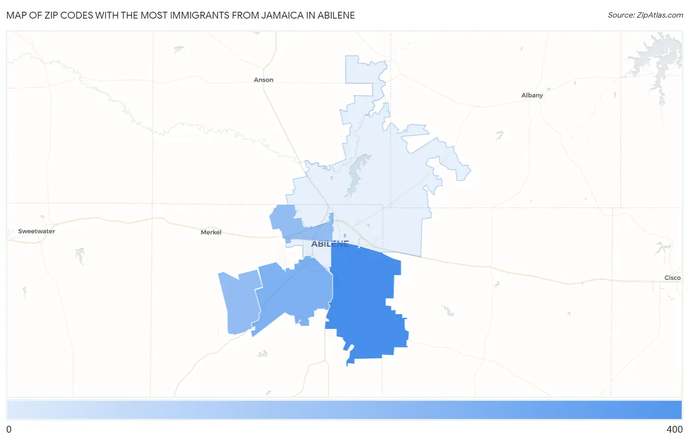 Zip Codes with the Most Immigrants from Jamaica in Abilene Map