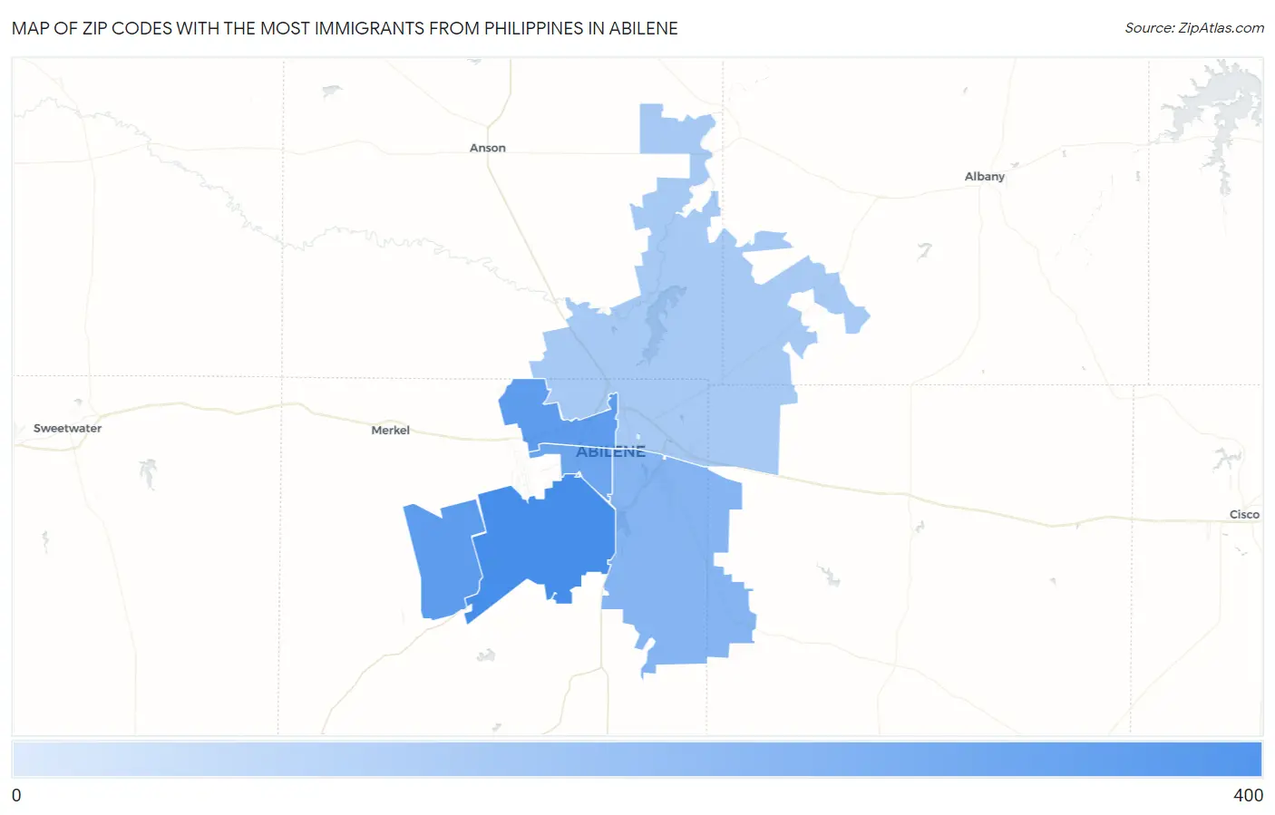 Zip Codes with the Most Immigrants from Philippines in Abilene Map