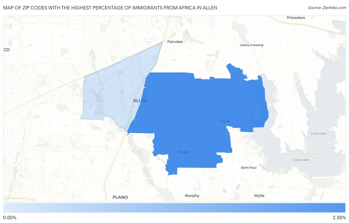 Zip Codes with the Highest Percentage of Immigrants from Africa in Allen Map