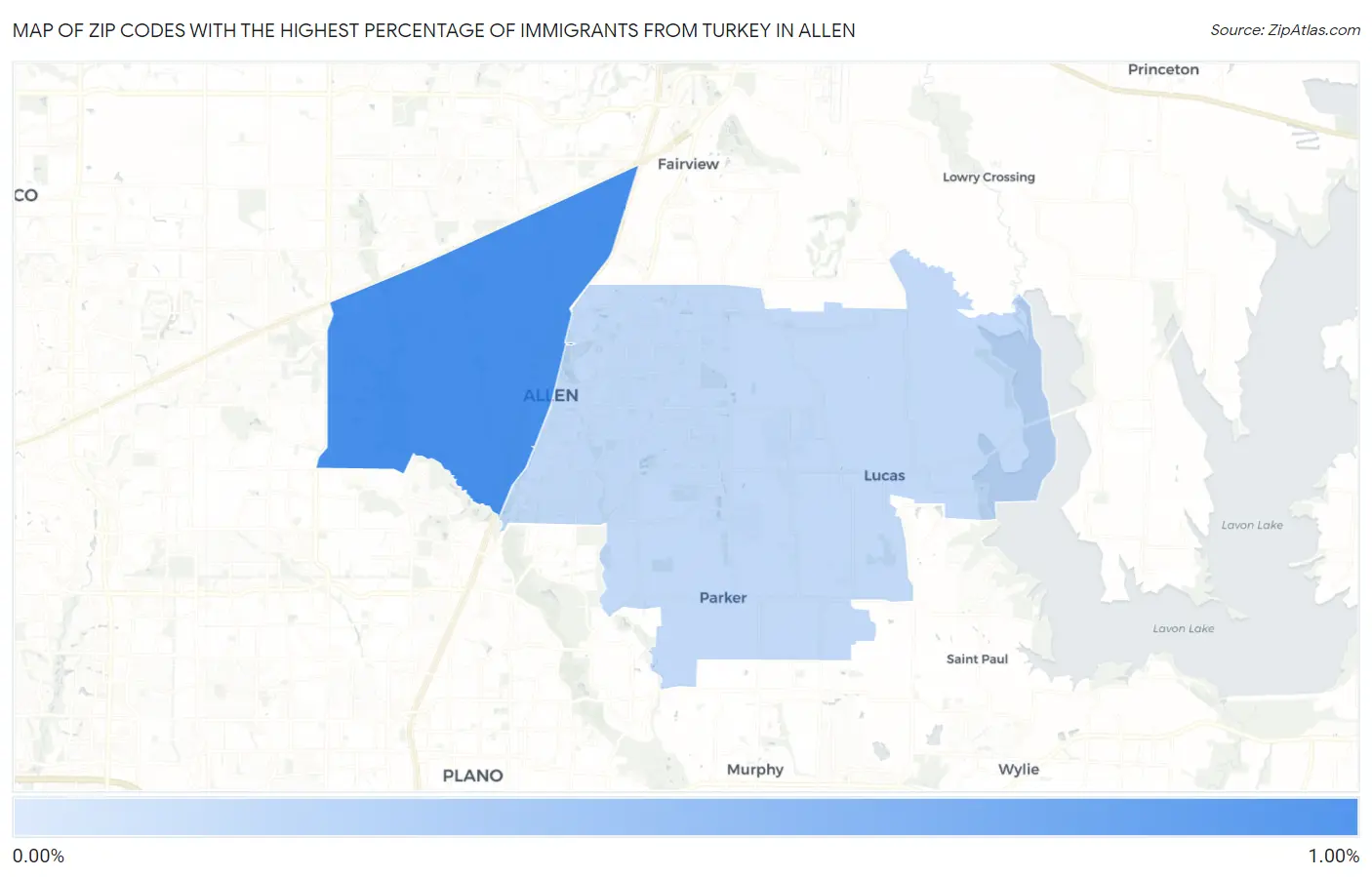 Zip Codes with the Highest Percentage of Immigrants from Turkey in Allen Map