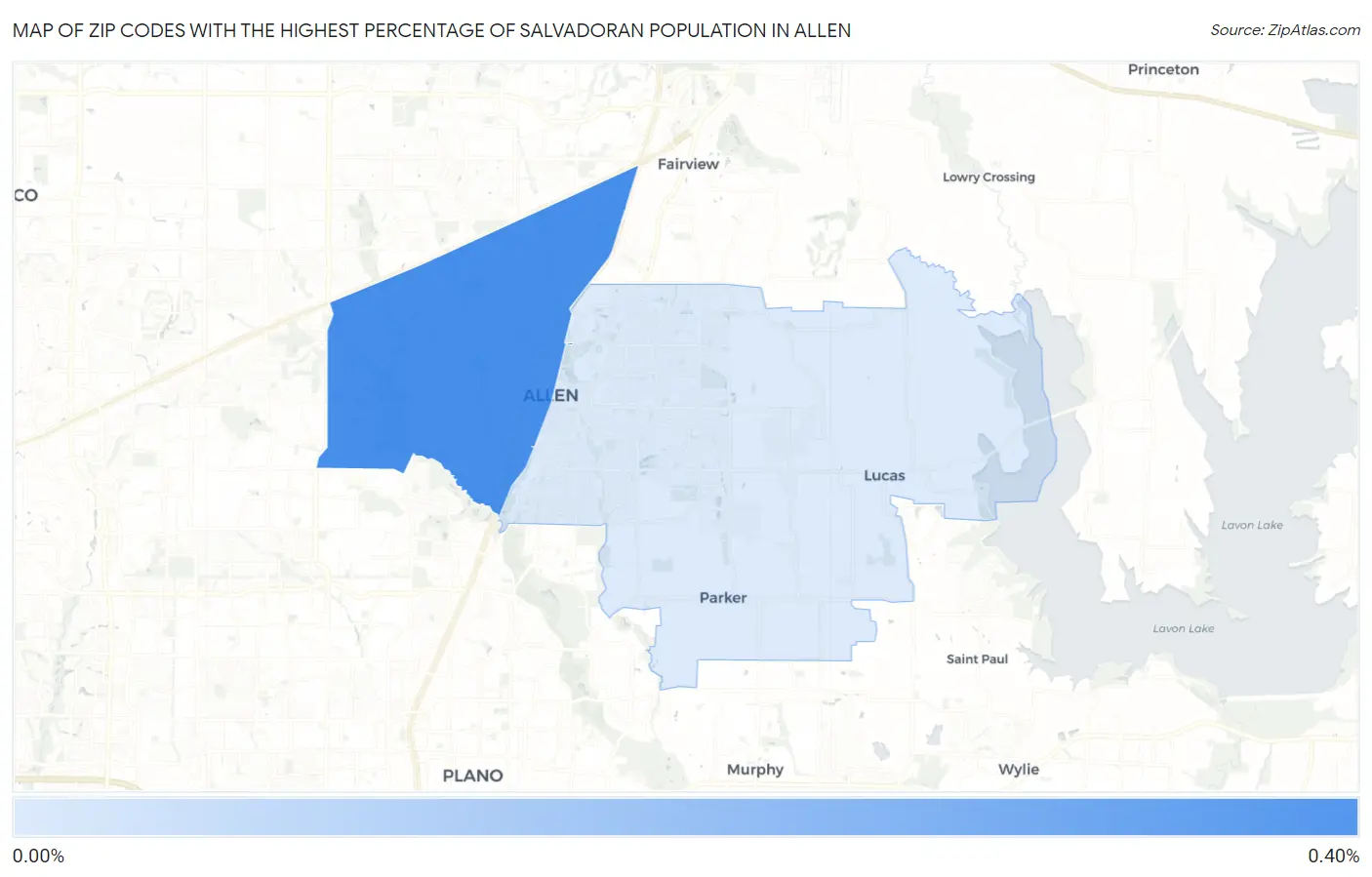 Zip Codes with the Highest Percentage of Salvadoran Population in Allen Map