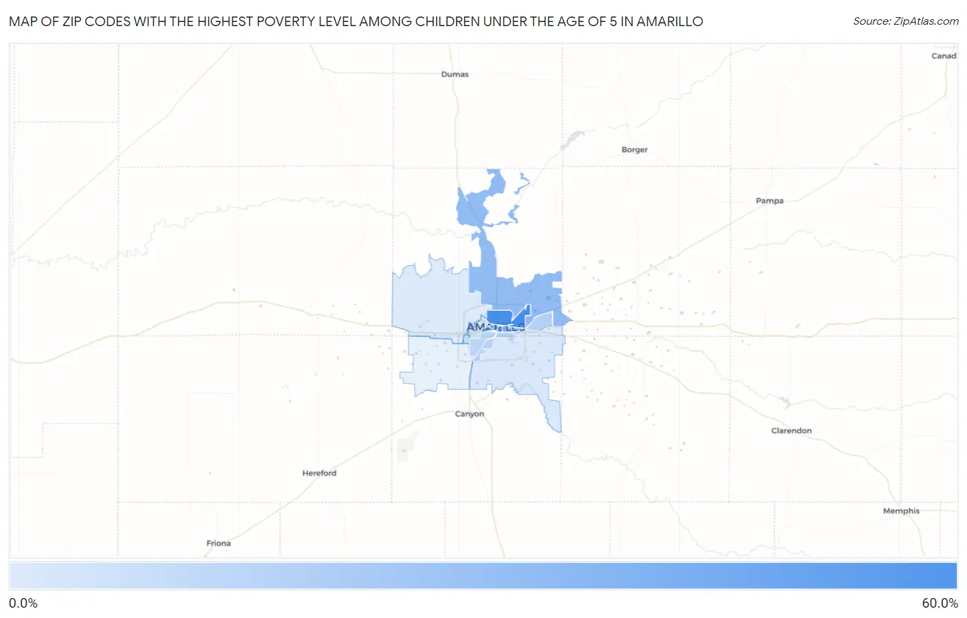 Zip Codes with the Highest Poverty Level Among Children Under the Age of 5 in Amarillo Map
