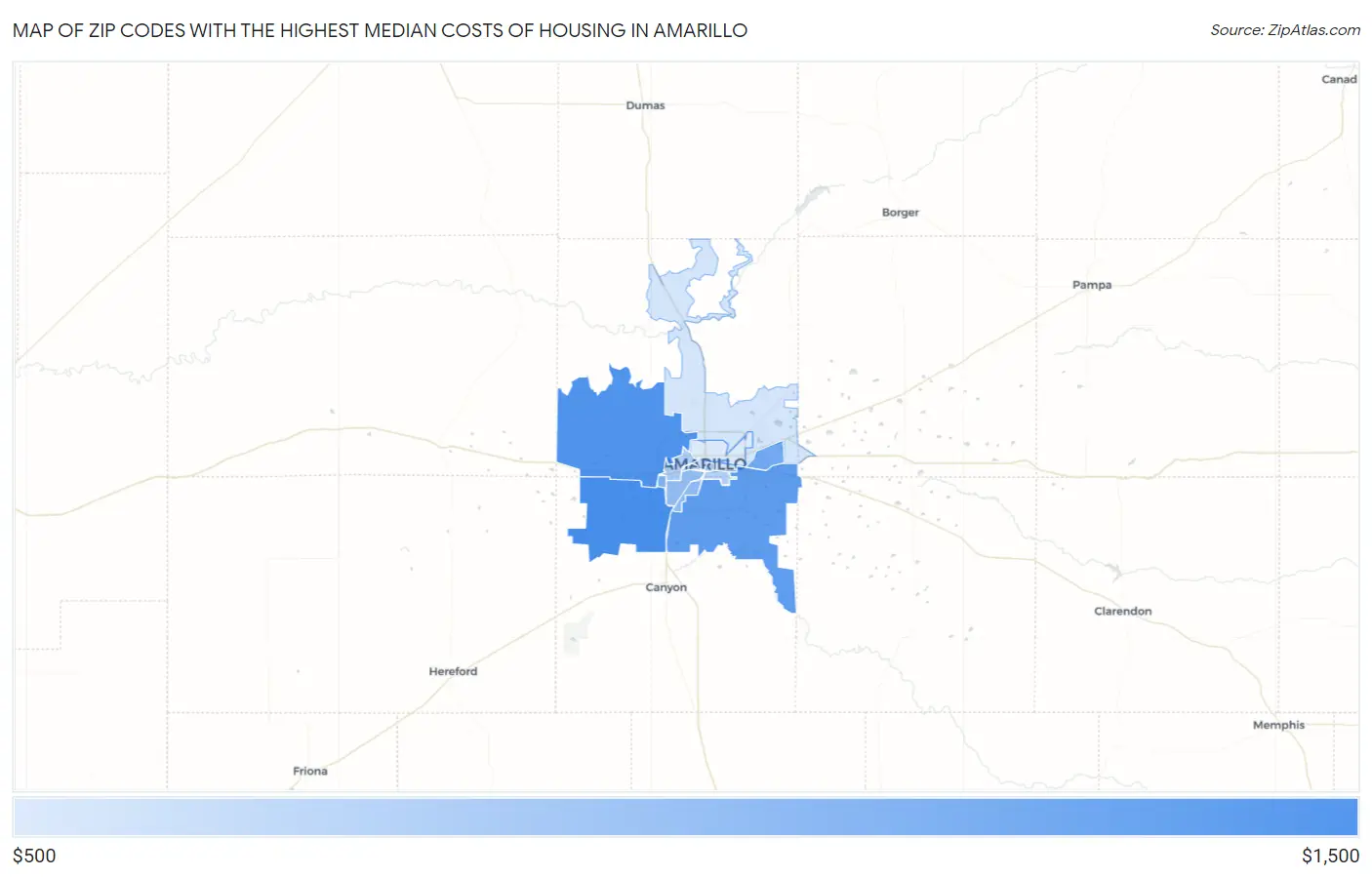 Zip Codes with the Highest Median Costs of Housing in Amarillo Map