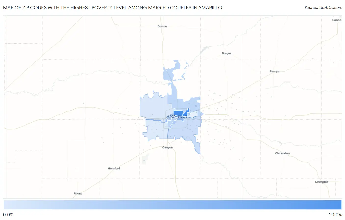 Zip Codes with the Highest Poverty Level Among Married Couples in Amarillo Map